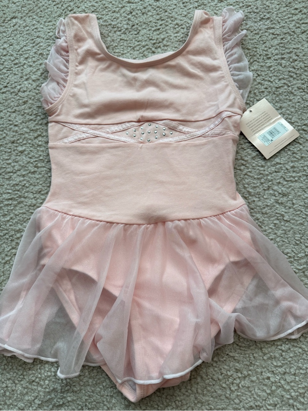 Children's Ballet Leotard with Tutu and Ruffle Sleeves - Light Pink
